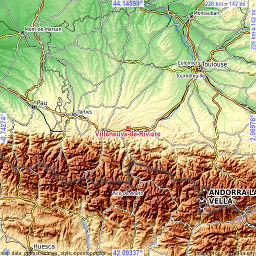 Topographic map of Villeneuve-de-Rivière