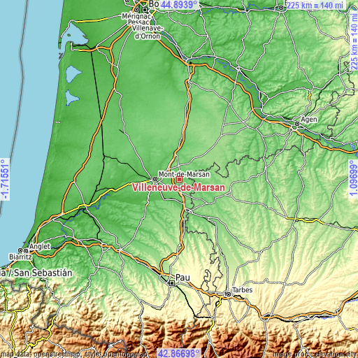 Topographic map of Villeneuve-de-Marsan