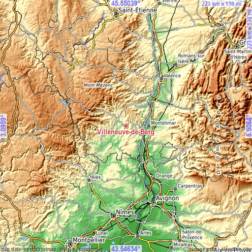 Topographic map of Villeneuve-de-Berg