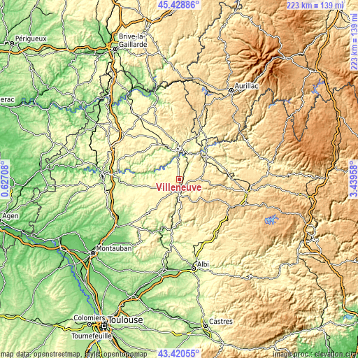 Topographic map of Villeneuve