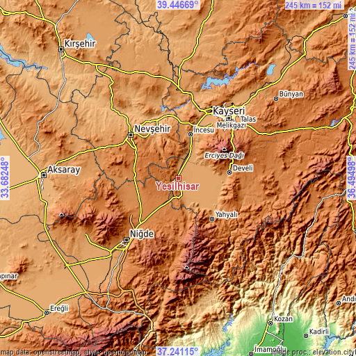 Topographic map of Yeşilhisar