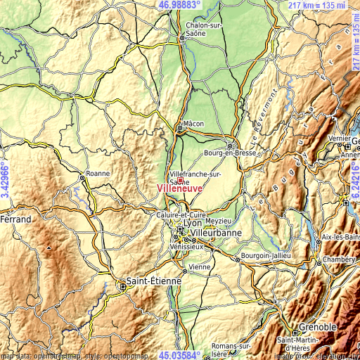 Topographic map of Villeneuve