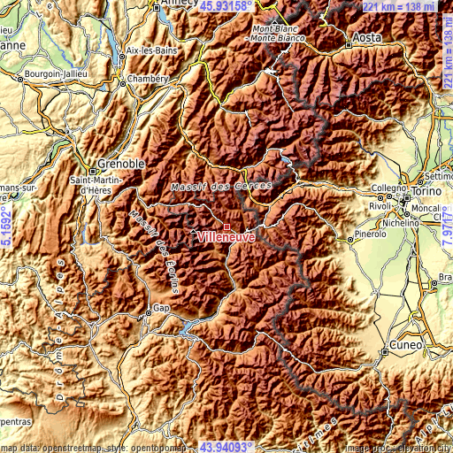 Topographic map of Villeneuve