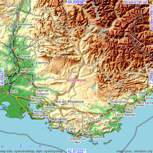 Topographic map of Villeneuve