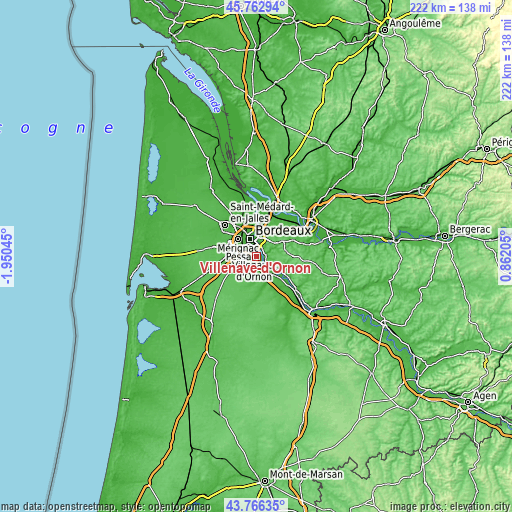 Topographic map of Villenave-d’Ornon
