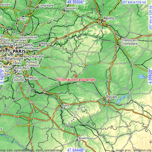 Topographic map of Villenauxe-la-Grande