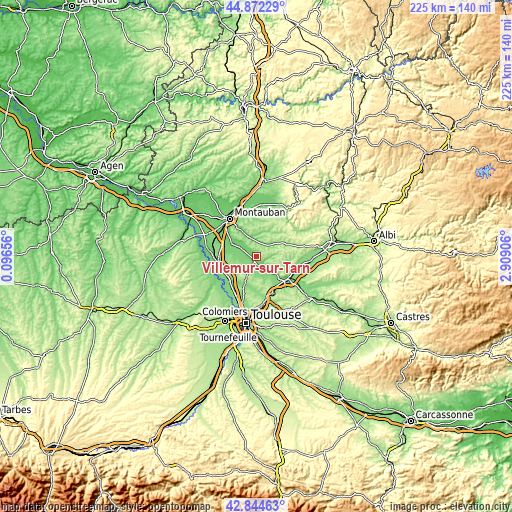 Topographic map of Villemur-sur-Tarn
