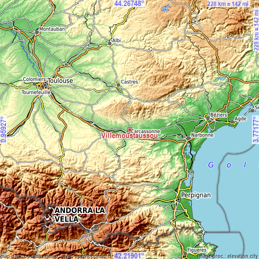 Topographic map of Villemoustaussou
