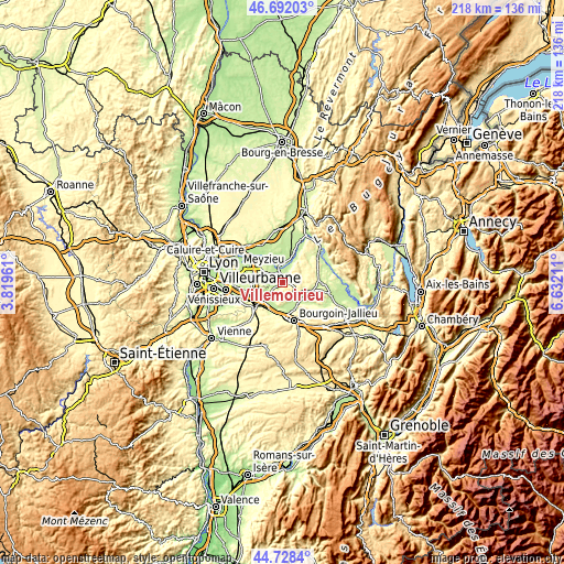 Topographic map of Villemoirieu