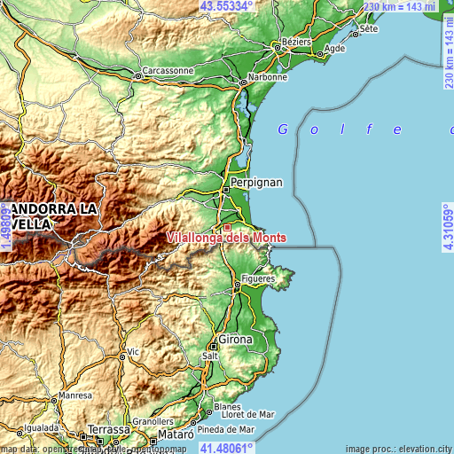 Topographic map of Vilallonga dels Monts