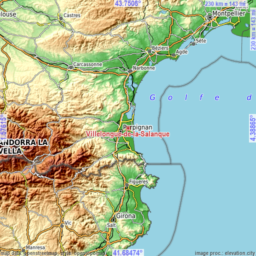 Topographic map of Villelongue-de-la-Salanque