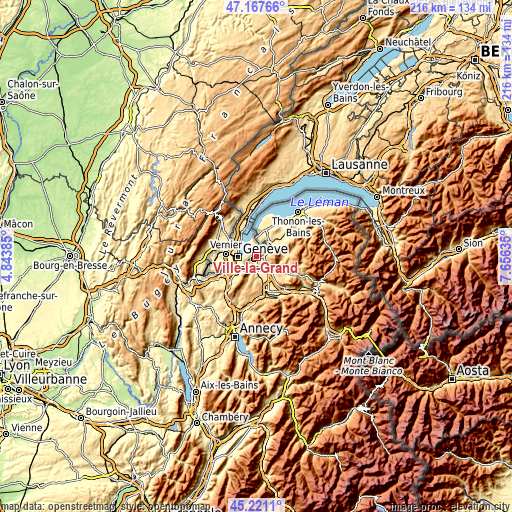 Topographic map of Ville-la-Grand