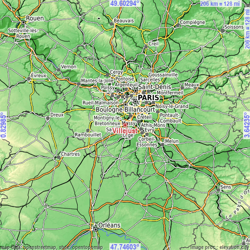 Topographic map of Villejust