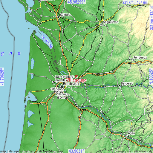 Topographic map of Villegouge