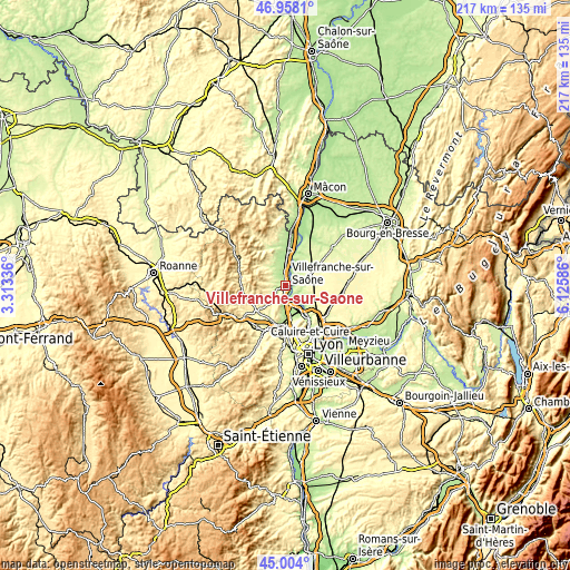 Topographic map of Villefranche-sur-Saône