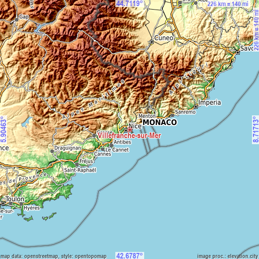 Topographic map of Villefranche-sur-Mer