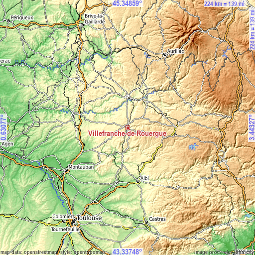 Topographic map of Villefranche-de-Rouergue