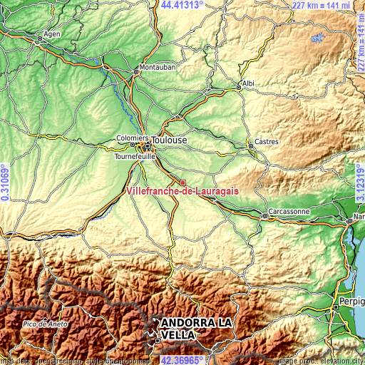 Topographic map of Villefranche-de-Lauragais