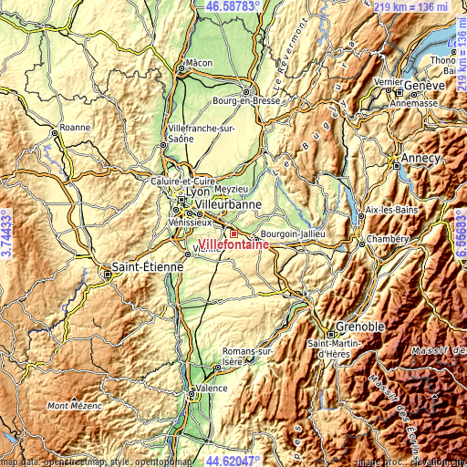 Topographic map of Villefontaine