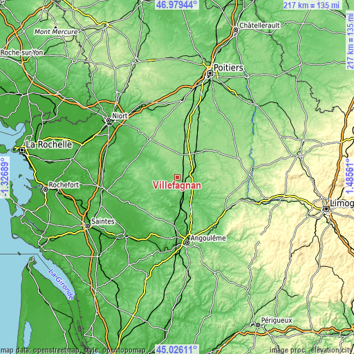 Topographic map of Villefagnan