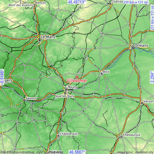 Topographic map of Villedômer