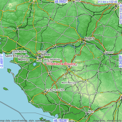 Topographic map of Villedieu-la-Blouère