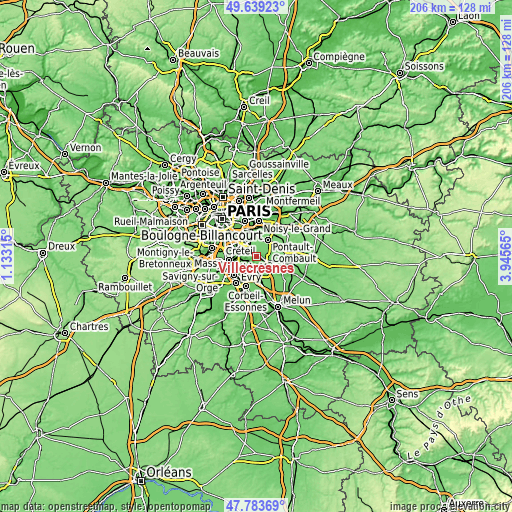 Topographic map of Villecresnes