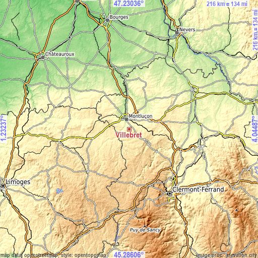 Topographic map of Villebret