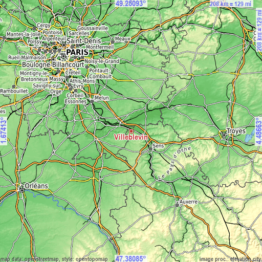 Topographic map of Villeblevin