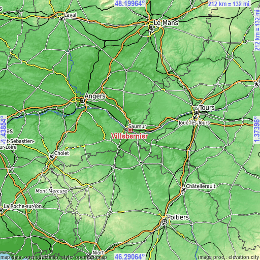 Topographic map of Villebernier