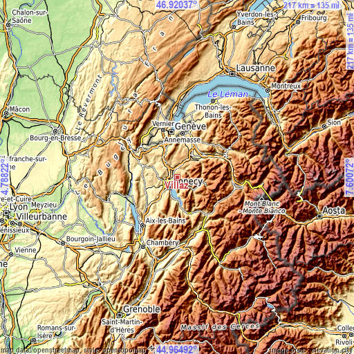 Topographic map of Villaz