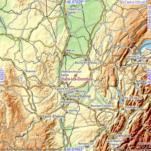 Topographic map of Villars-les-Dombes