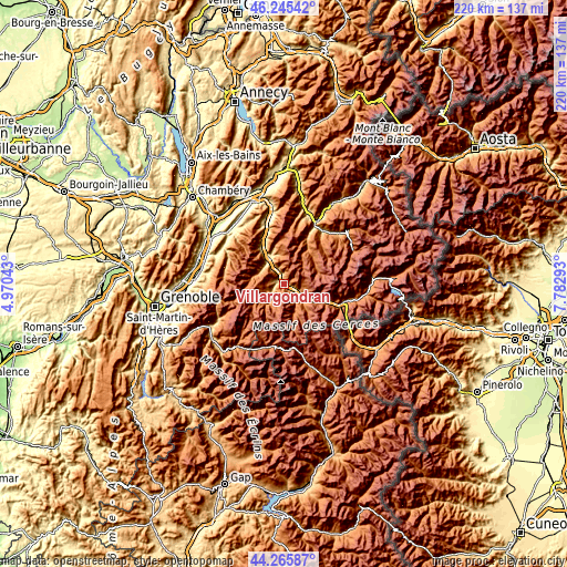 Topographic map of Villargondran