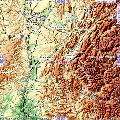 Topographic map of Villard-de-Lans