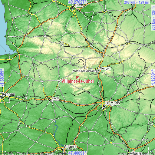 Topographic map of Villaines-la-Juhel