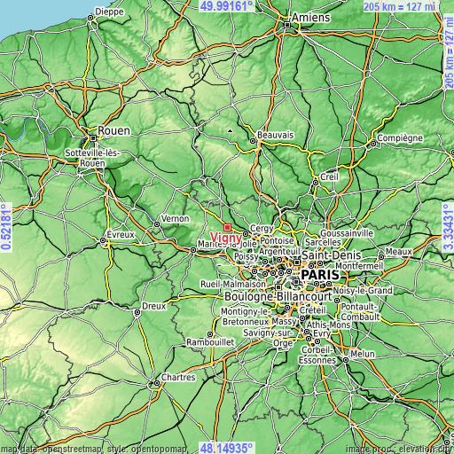 Topographic map of Vigny