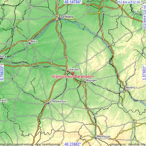 Topographic map of Vignoux-sur-Barangeon