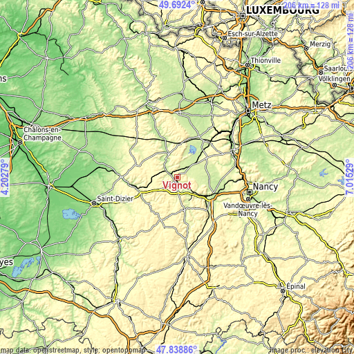 Topographic map of Vignot