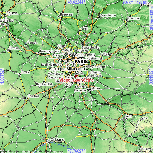 Topographic map of Vigneux-sur-Seine