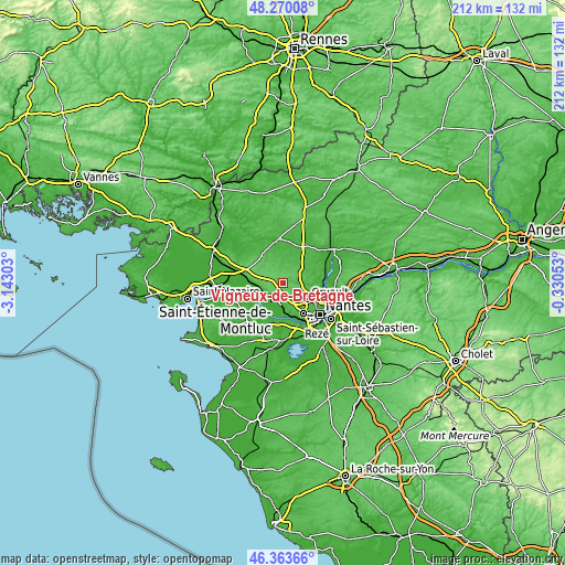 Topographic map of Vigneux-de-Bretagne