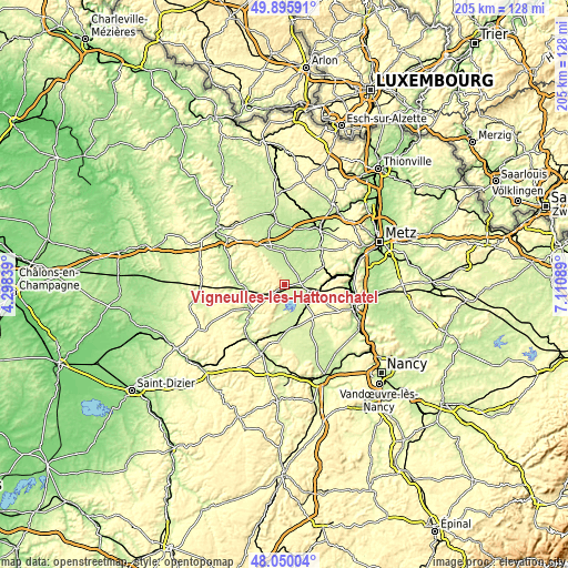 Topographic map of Vigneulles-lès-Hattonchâtel