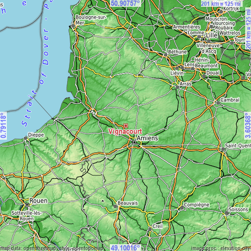 Topographic map of Vignacourt