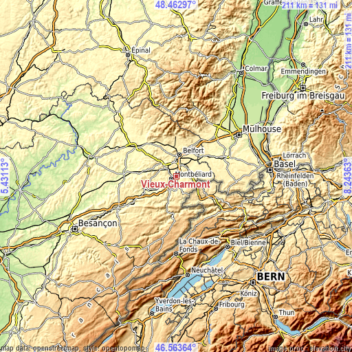 Topographic map of Vieux-Charmont