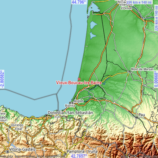 Topographic map of Vieux-Boucau-les-Bains