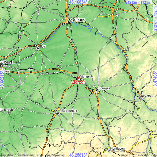 Topographic map of Vierzon