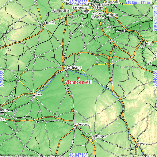 Topographic map of Vienne-en-Val