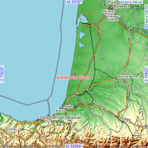 Topographic map of Vielle-Saint-Girons