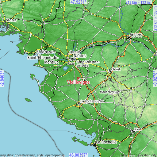 Topographic map of Vieillevigne