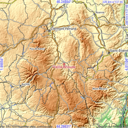 Topographic map of Vieille-Brioude