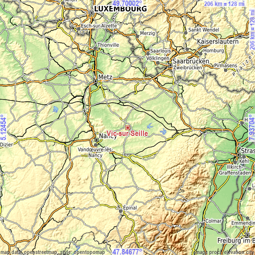 Topographic map of Vic-sur-Seille